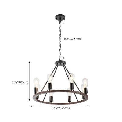 8 Lights Industrial Style Ring Shape Metal Ceiling Pendant Light