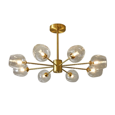 American Style Full Copper Chandelier with Glass Shade for Bedroom and Living Room