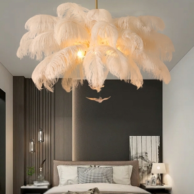 Modern Creative Full Copper Romantic Feather Chandelier for Living Room and Bedroom