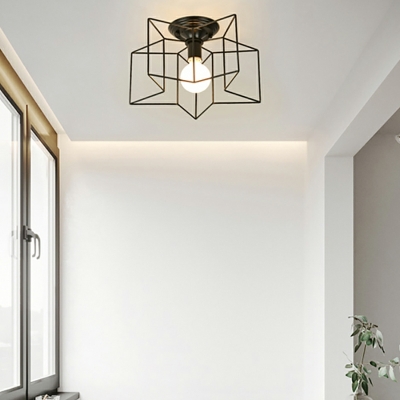 5 Lights Industrial Style Cage Shape Metal Flush Mount Ceiling Light Fixtures