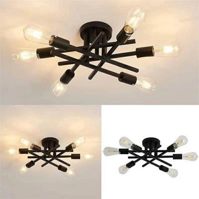 6 Lights Industrial Style Exposed Bulb Shape Metal Flush Mount Ceiling Light Fixtures