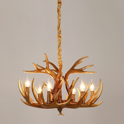 American Retro Creative Antler Resin Chandelier for Living Room and Dining Room