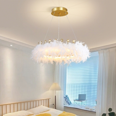 Modern Romantic Feather Ring Chandelier for Bedroom and Living Room
