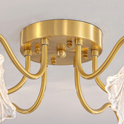Post Modern Metal Copper Flower Shape Glass Ceiling Lamp for Bedroom and Living Room