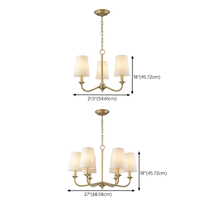 American Style Vintage Pure Copper Fabric Chandelier for Dining Room and Living Room