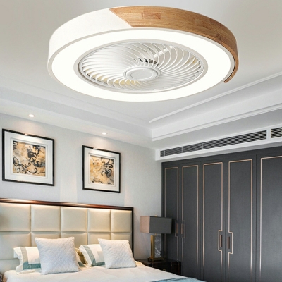Drum LED Ceiling Fans Contemporary Macaron Metal and Wood for Bedroom