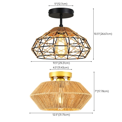 Southeast Asian Retro Hand-woven Rattan Ceiling Lamp for Entrance and Aisle