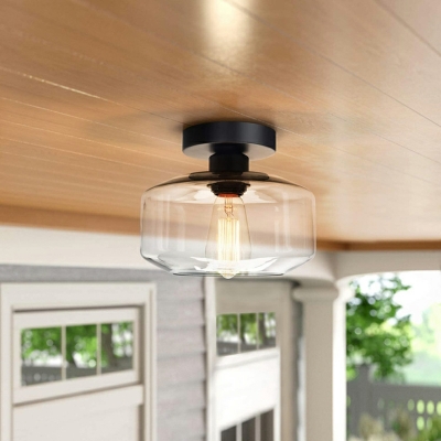 1 Light Ceiling Lamp Loft Style Jar Shape Metal Semi Flush Mount Lighting
