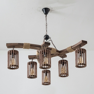 6 Lights Industrial Style Cage Shape Metal Ceiling Pendant Light