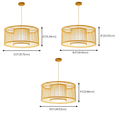 1 Light Contemporary Style Cylinder Shape Rattan Hanging Ceiling Light