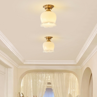 American Retro Copper Ceiling Lamp Creative Flower Ceiling Lamp for Corridor
