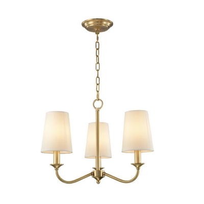 American Style Vintage Pure Copper Fabric Chandelier for Dining Room and Living Room
