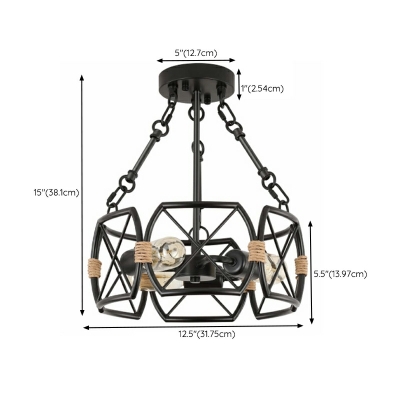Industrial Style Retro Iron Frame Chandelier in Black for Dining Room and Aisle