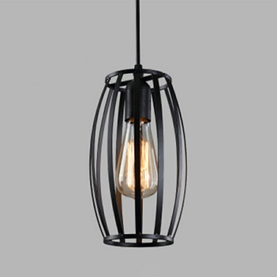Industrial Style Retro Iron Frame Single Pendant in Black for Restaurant and Bar