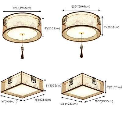 3 Lights Traditional Style Drum Shape Fabric Flushmount Ceiling Lamp