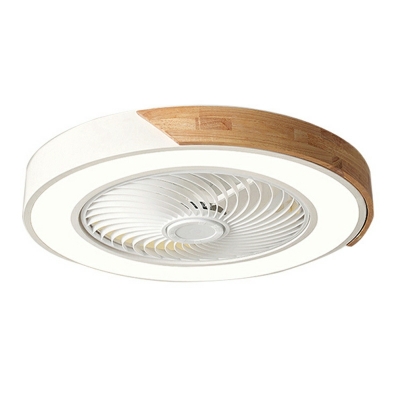 Drum LED Ceiling Fans Contemporary Macaron Metal and Wood for Bedroom
