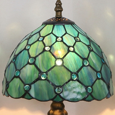 European Pastoral Art Glass Table Lamp in Green for Bedroom and Living Room
