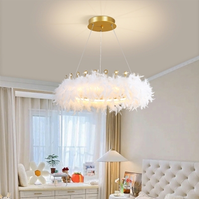 Modern Romantic Feather Ring Chandelier for Bedroom and Living Room
