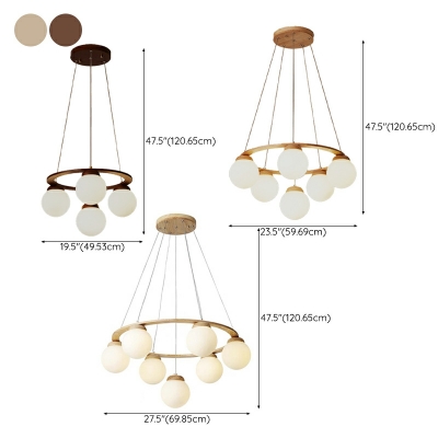 7 Light Pendant Chandelier Minimalism Style Globe Shape Wood Hanging Ceiling Light