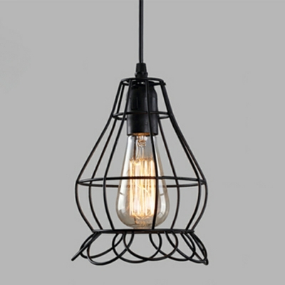 Industrial Style Retro Iron Frame Single Pendant in Black for Restaurant and Bar