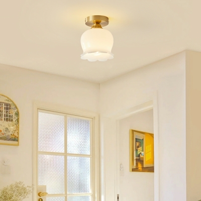 American Retro Copper Ceiling Lamp Creative Flower Ceiling Lamp for Corridor