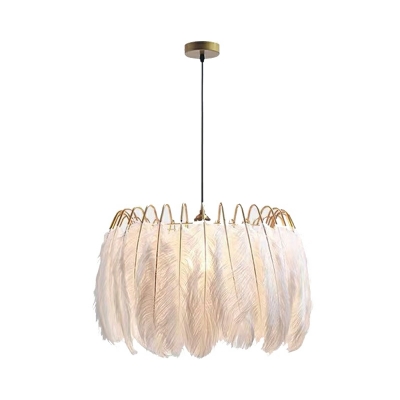 Contemporary Drum Chandelier Lighting Fixtures Feather for Living Room