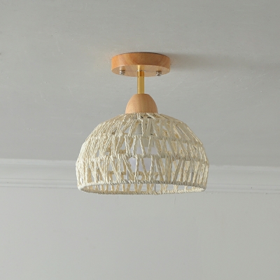 Medieval Style Hemp Rope Weaving Wooden Art Ceiling Lamp for Entrance and Aisle