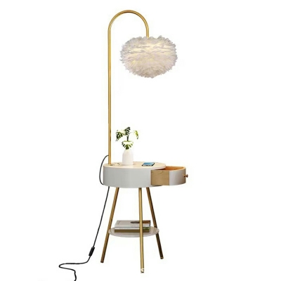 Modern Romantic Feather Shade Floor Lamp With Storage Cabinet for Living Room and Bedroom