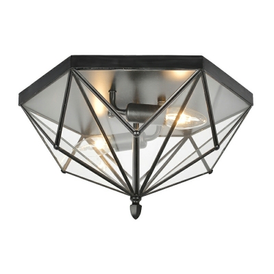 2 Light Ceiling Lamps Loft Style Cage Shape Metal Flush Mount Lighting