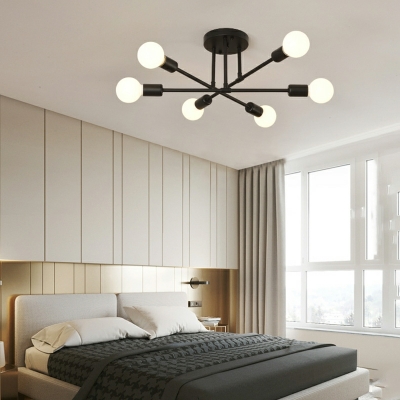 6 Lights American Personality Wrought Iron Ceiling Lamp for Bedroom and Living Room