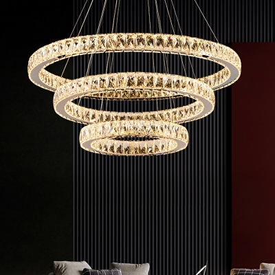 Crystal Chandelier Lighting Fixtures Modern LED Drum for Living Room