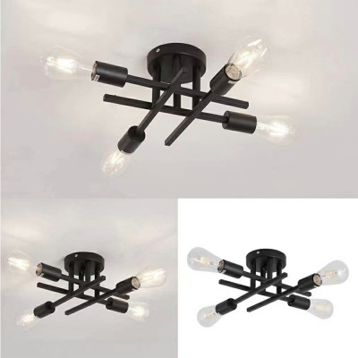 6 Lights Industrial Style Exposed Bulb Shape Metal Flush Mount Ceiling Light Fixtures