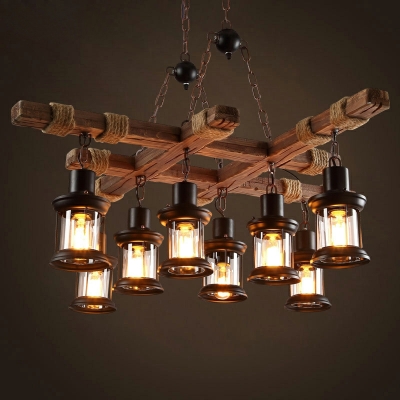 8 Lights Industrial Vintage Ship Wood Chandelier for Restaurant and Bar