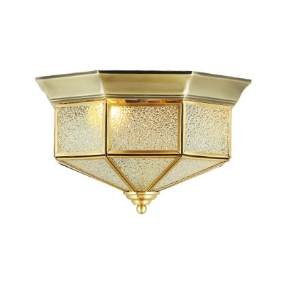 American Retro Full Copper Glass Shade Ceiling Lamp for Bedroom and Aisle