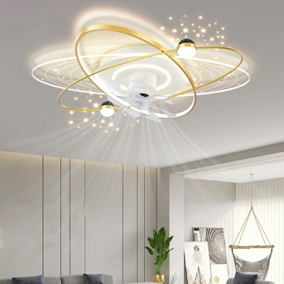 Nordic Simple LED Starry Sky Ceiling Mounted Fan Light for Bedroom and Living Room