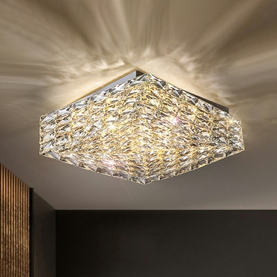 Square Crystal Ceiling Flush Mount Lights Minimalism for Living Room