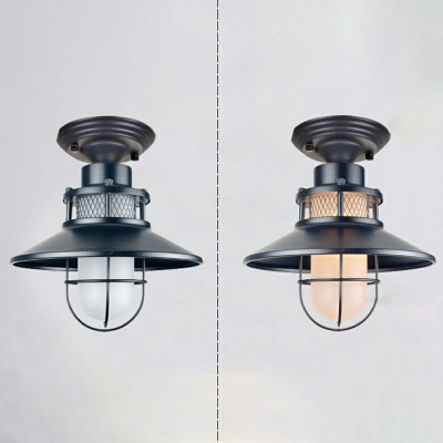 1 Light Ceiling Lamp Loft Style Cage Shape Metal Semi Flush Mount Lighting