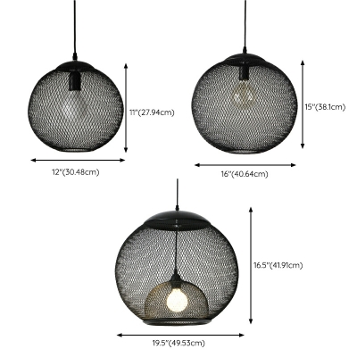 1 Light Industrial Style Cage Shape Metal Hanging Ceiling Light