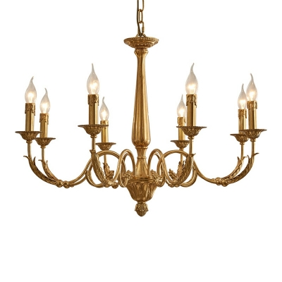 French Pure Copper Candlestick Chandelier for Living Room and Dining Room