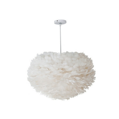 Modern Romantic Goose Feather Woven Chandelier in White for Bedroom and Living Room