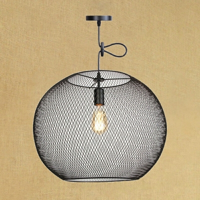 1 Light Antique Style Cage Shape Metal Hanging Ceiling Light