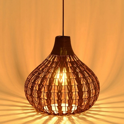1 Light Contemporary Style Geometric Shape Rattan Hanging Ceiling Light