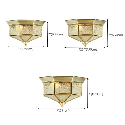 American Retro Full Copper Glass Shade Ceiling Lamp for Bedroom and Aisle