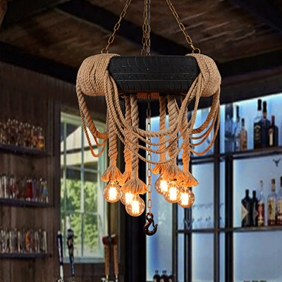 Industrial Chandelier Lighting Fixtures Vintage Rope for Living Room