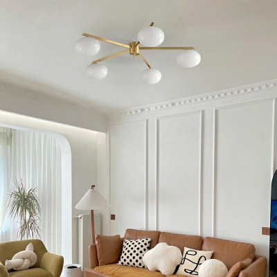 Modern Retrot Copper Ceiling Light Luxury Oval Glass Ceiling Lamp for Living Room