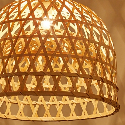 Tropical Light Beige 1 Light Pendant Light Kit with Bamboo Shade for Restaurant