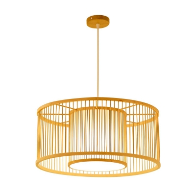 1 Light Contemporary Style Cylinder Shape Rattan Hanging Ceiling Light