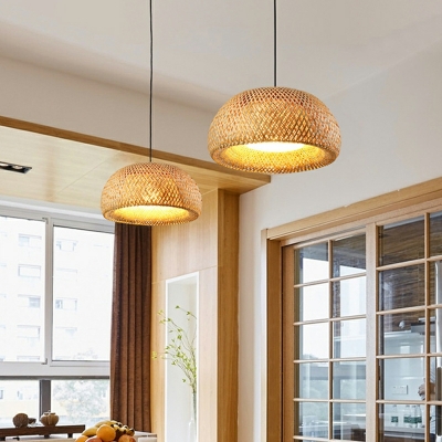 1 Light Contemporary Style Dome Shape Rattan Hanging Ceiling Light