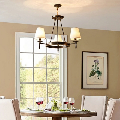 5 Lights Vintage Pure Copper Chandelier with Fabric Shades for Dining Room and Living Room