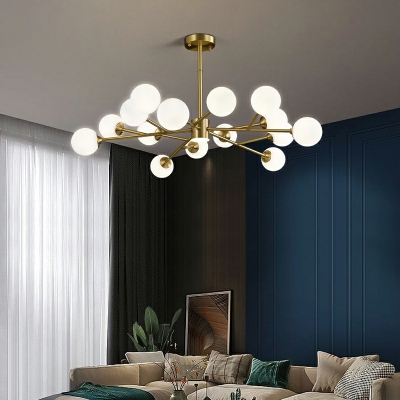 Nordic Light Luxury Full Copper Chandelier with Glass Shade for Bedroom and Living Room